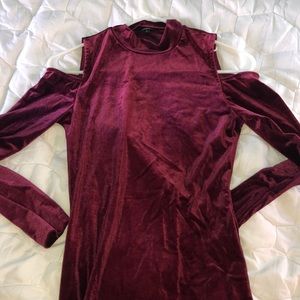 Size small maroon velvet off the shoulder dress